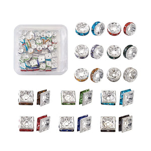 100pcs Brass Rhinestone Spacer Beads Silver Plated for Jewelry Making DIY