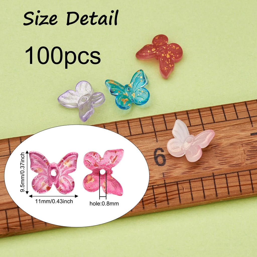100pcs Butterfly Glass Charms Pendants for DIY Jewelry Making