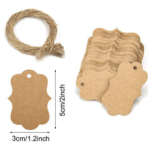 100pcs Thank You Hang Tag Brown Paper Label Gift + 20m Ropes