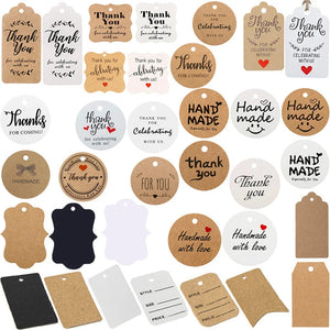 100pcs Thank You Hang Tag Brown Paper Label Gift + 20m Ropes