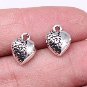 100pcs 12x10mm 3D Heart Charms DIY Jewelry Findings Antique Silver Alloy