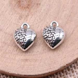 100pcs 12x10mm 3D Heart Charms DIY Jewelry Findings Antique Silver Alloy