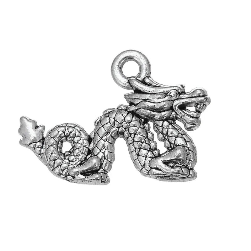 100pcs Antique Silver Dragon Charms 21x14.5mm for Jewelry Making