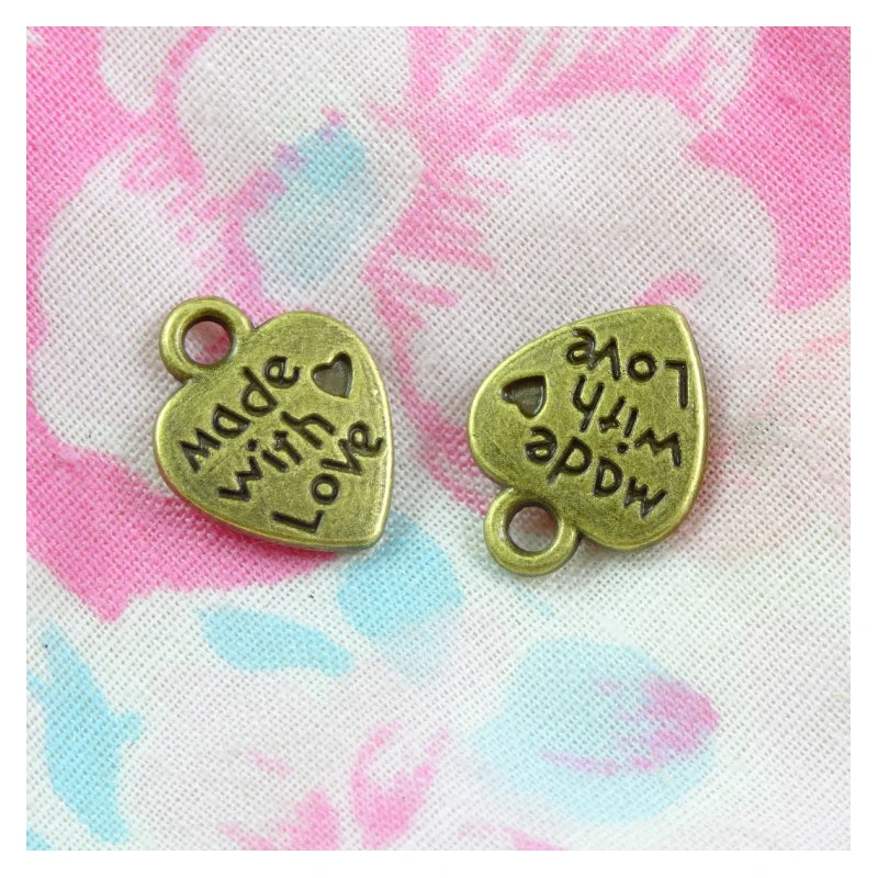 100pcs Heart Love Charms 12x10mm Craft Pendant Vintage Bronze Antique Silver