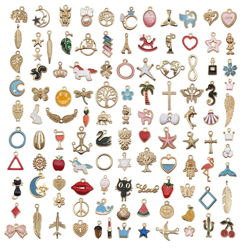 100pcs Enamel Mixture Pendant Charm Flower Insect Animal Necklace DLY Jewelry