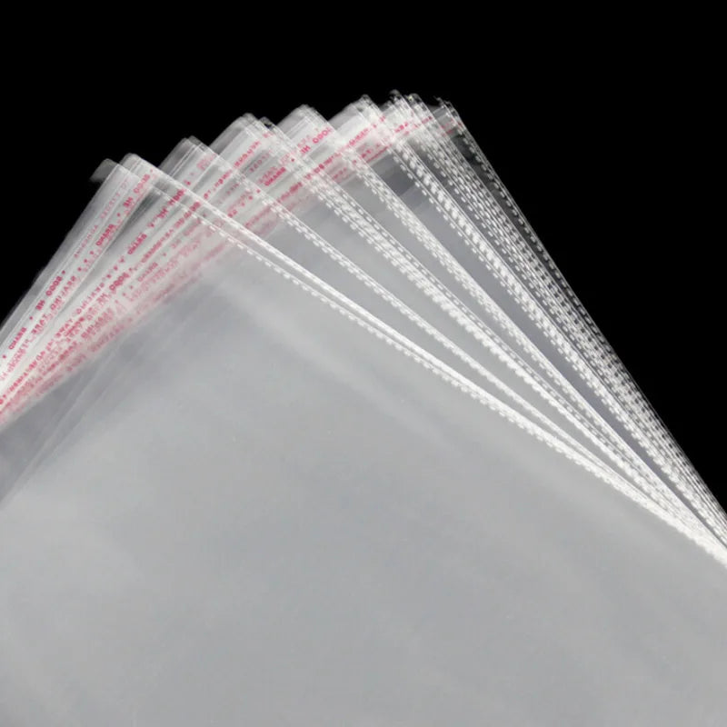 100pcs Clear Plastic Cellophane Bags 20x34cm Self Adhesive Seal Opp Bags