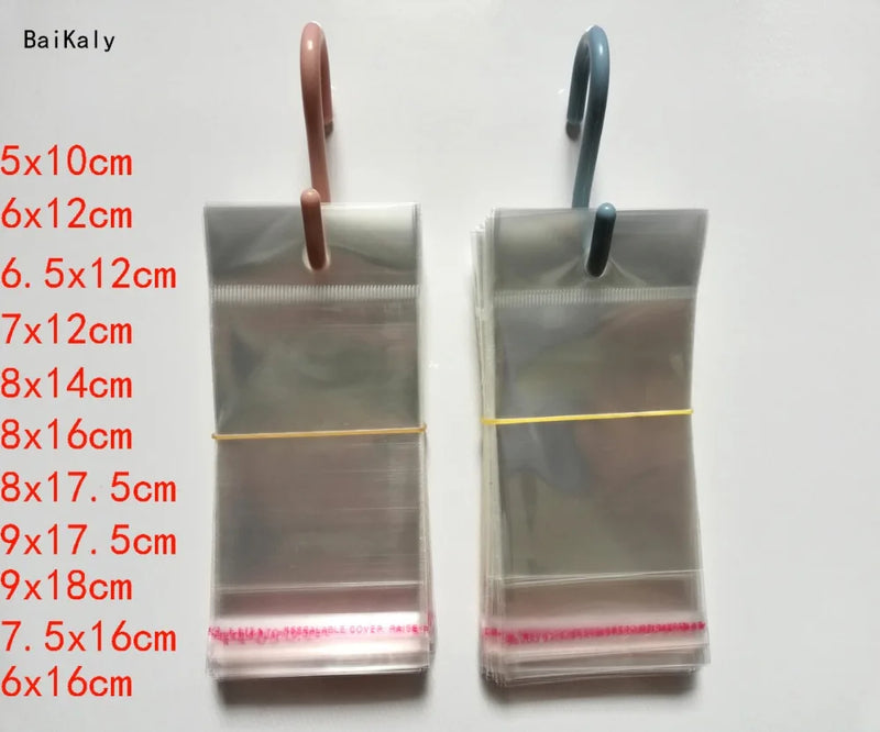 100 Clear Self Adhesive Seal Plastic Bags with Hanging Hole