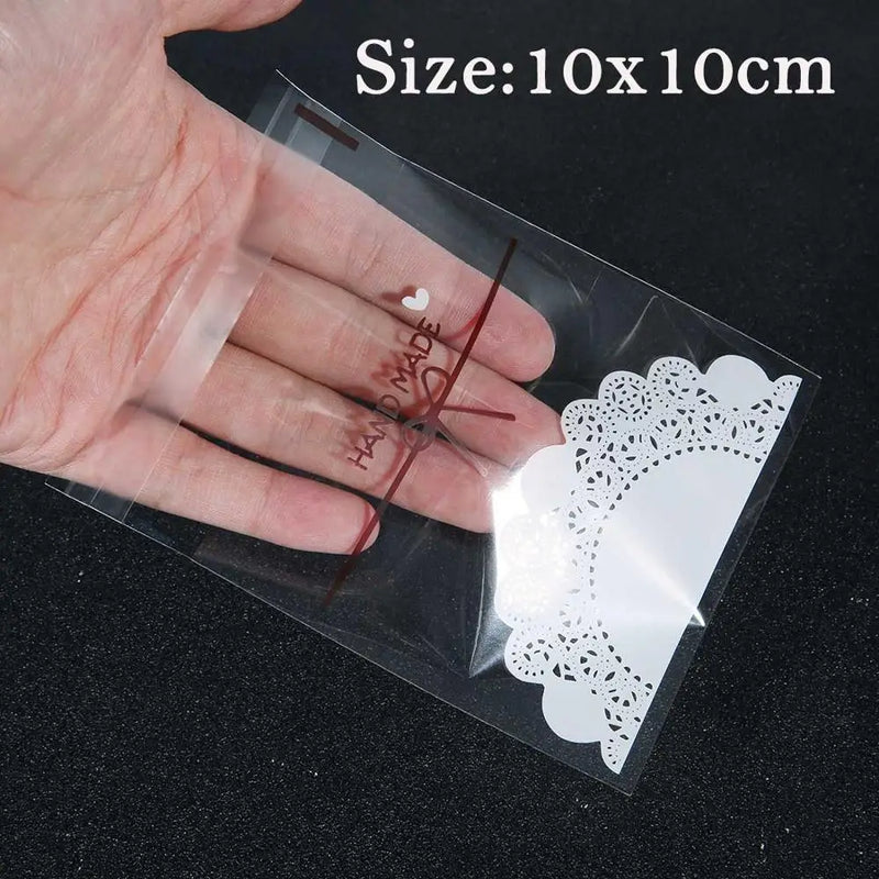 100 Clear Self Seal Adhesive Poly Bags 7x7-16x20cm Lace Bow Jewelry Package