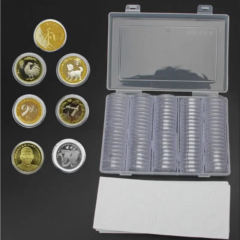 100pcs Coin Storage Box Adjustable Plastic Coin Collection Case