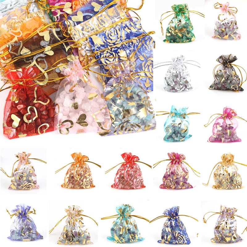 100pcs Colorful Organza Bags Wedding Party Pouches 7x9 9x12 MM
