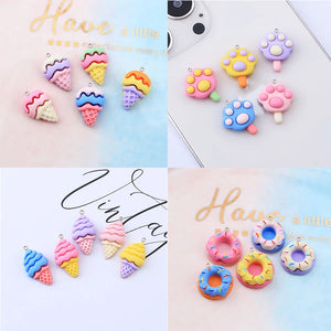 100pcs Colorful Resin Ice Cream Donut Charm Pendant for DIY Jewelry Making