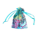 100pcs Coral Print Drawstring Bags Silk Organza Gift Pouch