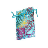 100pcs Coral Print Drawstring Bags Silk Organza Gift Pouch