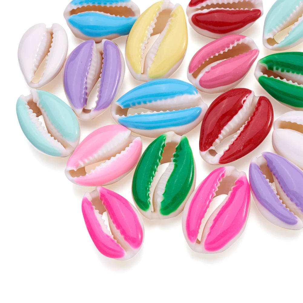 100pcs Cowrie Shell Beads Enamel Loose 20~26x13~18x5~7mm Necklace DIY Jewelry