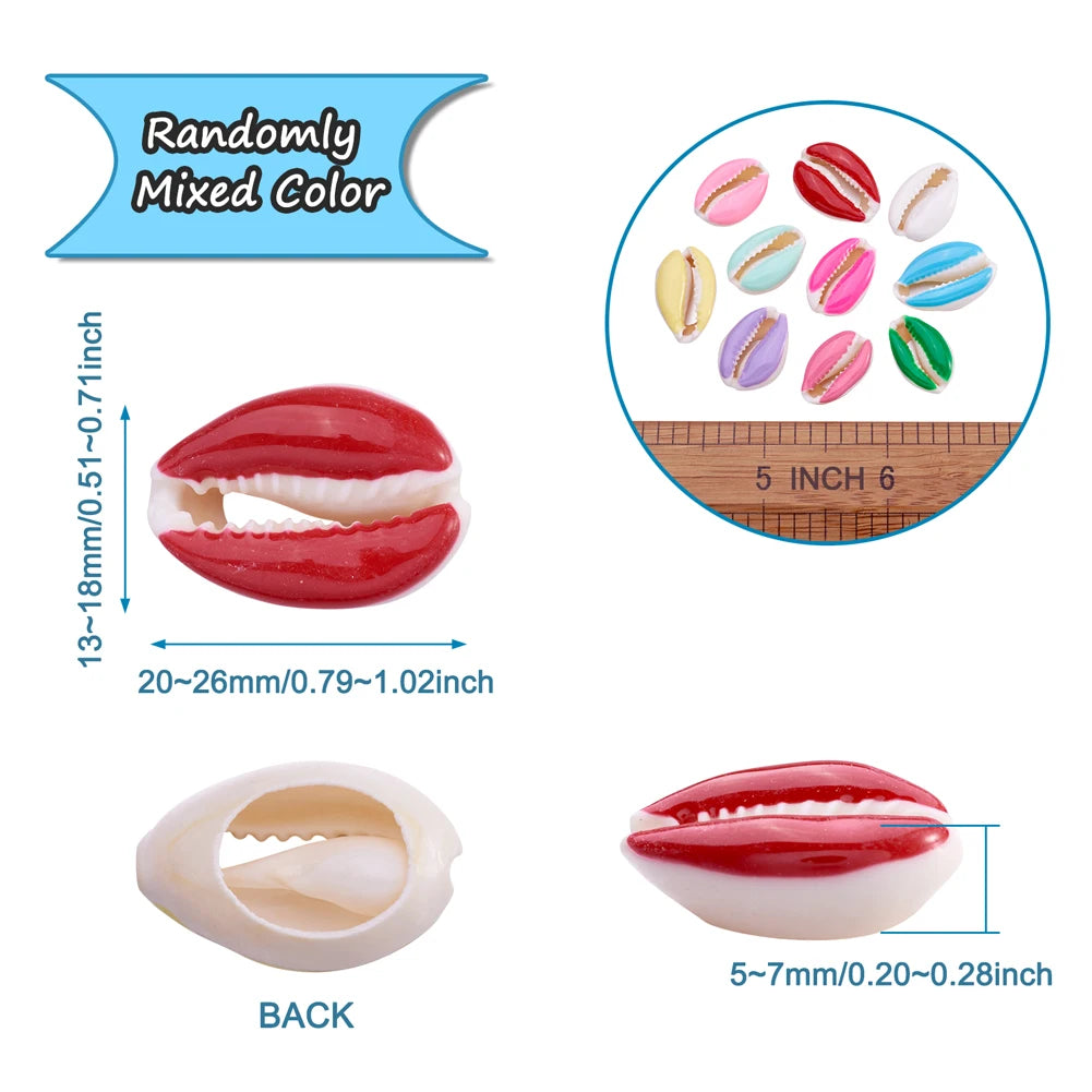 100pcs Cowrie Shell Beads Enamel Loose 20~26x13~18x5~7mm Necklace DIY Jewelry