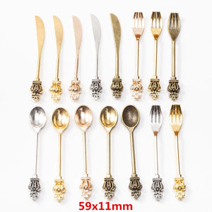 100pcs Crown Fork Spoon Charms Retro Alloy Antique Pendant DIY Metal Vintage
