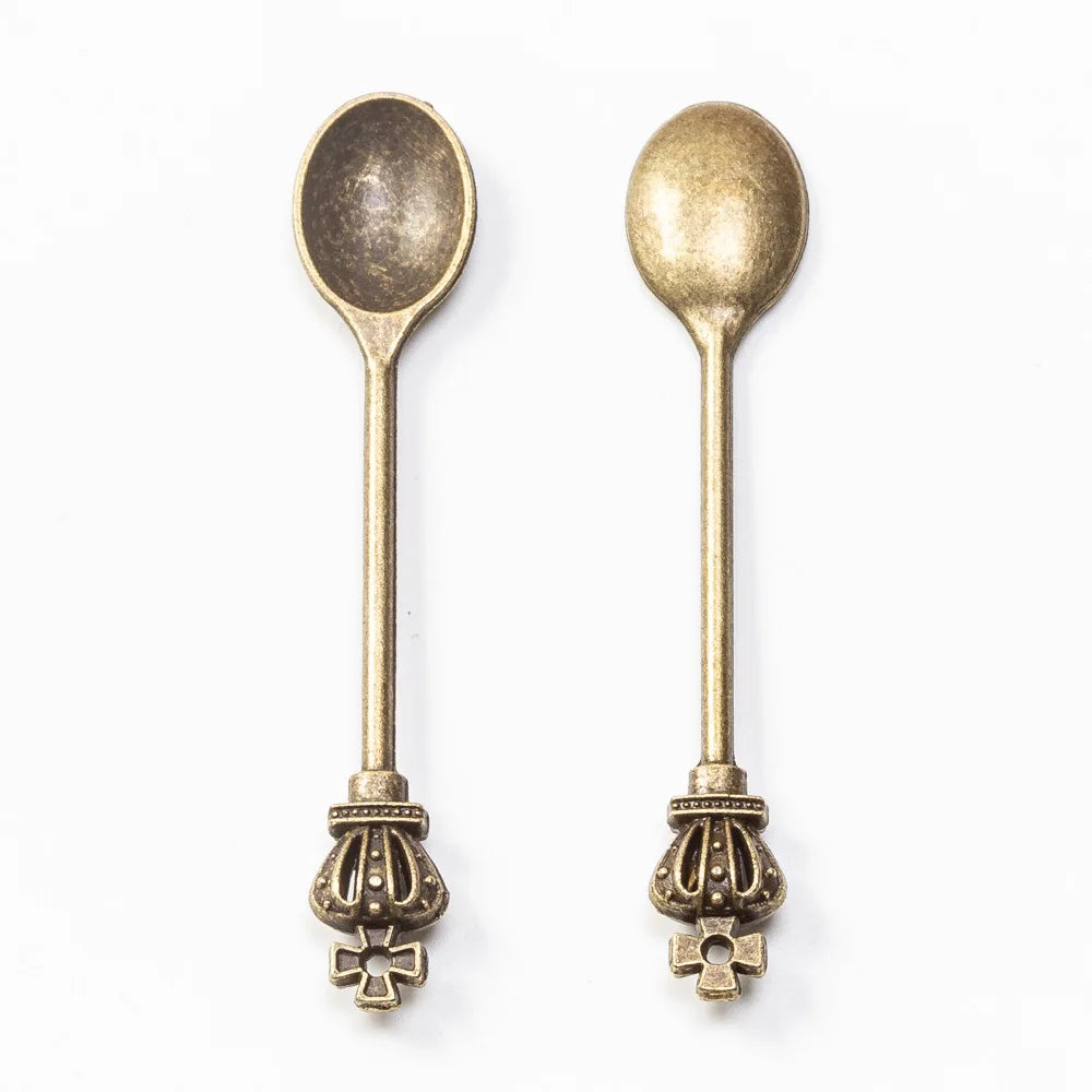 100pcs Crown Fork Spoon Charms Retro Alloy Antique Pendant DIY Metal Vintage