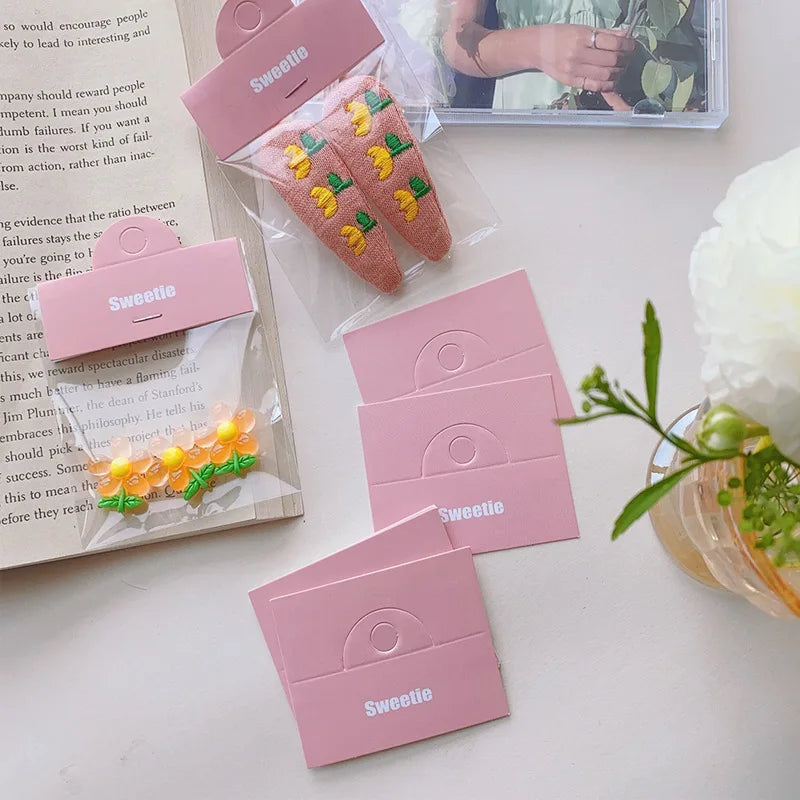 100pcs Pink Paper Label Tag Cards Foldable Jewelry Packaging Display Bags