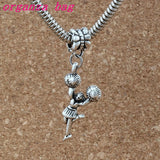100pcs Tibetan Silver Cheerleader Girl Charm Beads 13x40mm