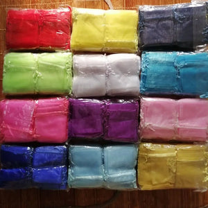 100pcs Drawstring Organza Bags Jewelry Packaging Bags 5x7 7x9 9x12 10x15cm