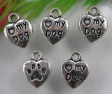 100pcs Dog Paw Print Heart Charms for Jewelry Making