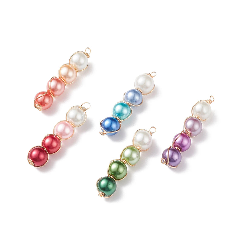 100pcs Glass Pearl Round Bead Pendant Colorful Charms DIY Jewelry Making