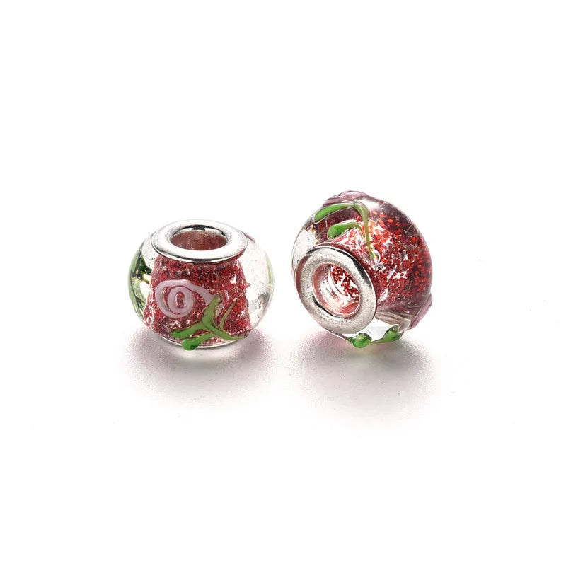100pcs Glitter Lampwork European Large Hole Beads for Jewelry Making
