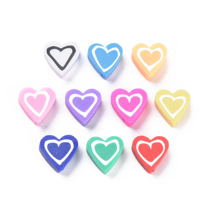 100pcs Colorful Heart Polymer Clay Beads for Bracelet Making 10x10x4.5mm