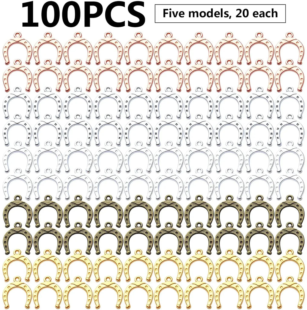 100pcs Vintage Alloy Lucky Horseshoe Charms for DIY Necklace Bracelet