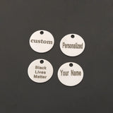 100pcs Stainless Steel Engraved Round ID Tag Charms Personalized Pendant Gift