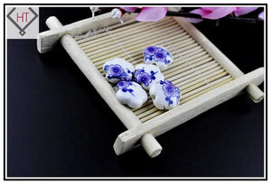 100pcs Ceramic Purple Plum Blossom 15mm Hand Painting Porcelain Beads Charms