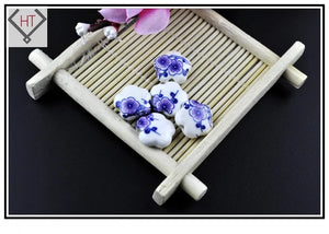 100pcs Ceramic Purple Plum Blossom 15mm Hand Painting Porcelain Beads Charms