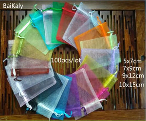100pcs Organza Gift Bags Jewelry Packaging Drawstring Pouches
