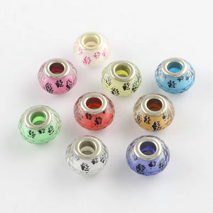 100pcs Acrylic European Beads Paw Prints DIY Jewelry Making 12 Colors F80