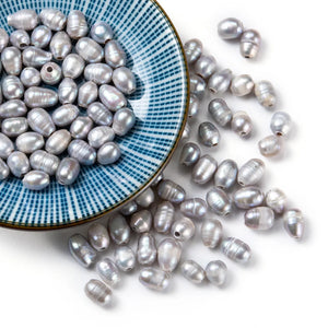 100pcs Gray Freshwater Pearl Beads 7~10x7~8mm, Hole: 1.8mm