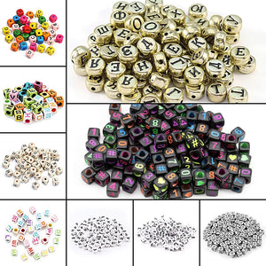 100pcs Letter Beads Square Round Alphabet Acrylic DIY Jewelry Making