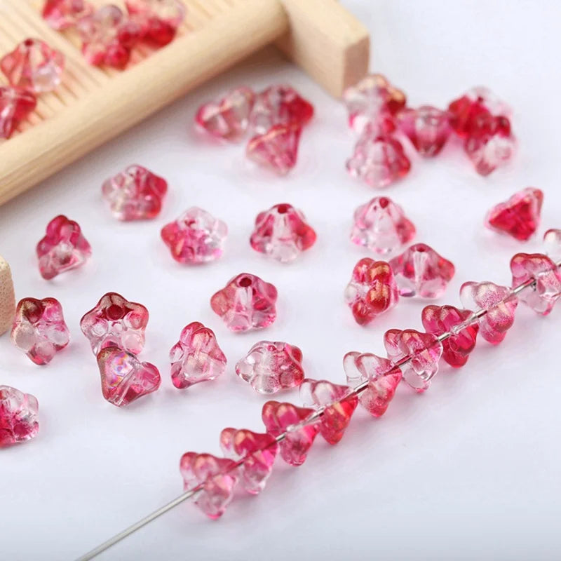 100pcs Lily Flower Lampwork Glass Beads for Jewelry Making DIY Accessories