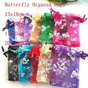 100pcs Butterfly Organza Drawstring Bags Jewelry Gift Pouch Candy Packaging Bags