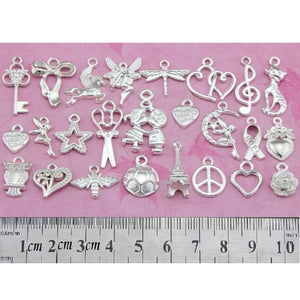 100pcs Silver Mix Charms Pendants Beads Jewelry DIY