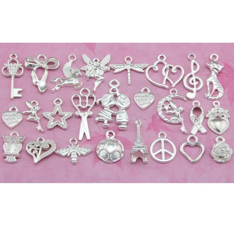 100pcs Silver Mix Charms Pendants Beads Jewelry DIY