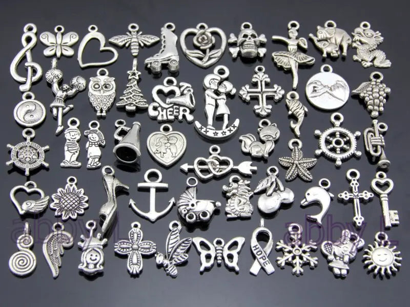 100pcs Antique Silver Butterfly Elephant Shoes Key Pendants Charms Beads
