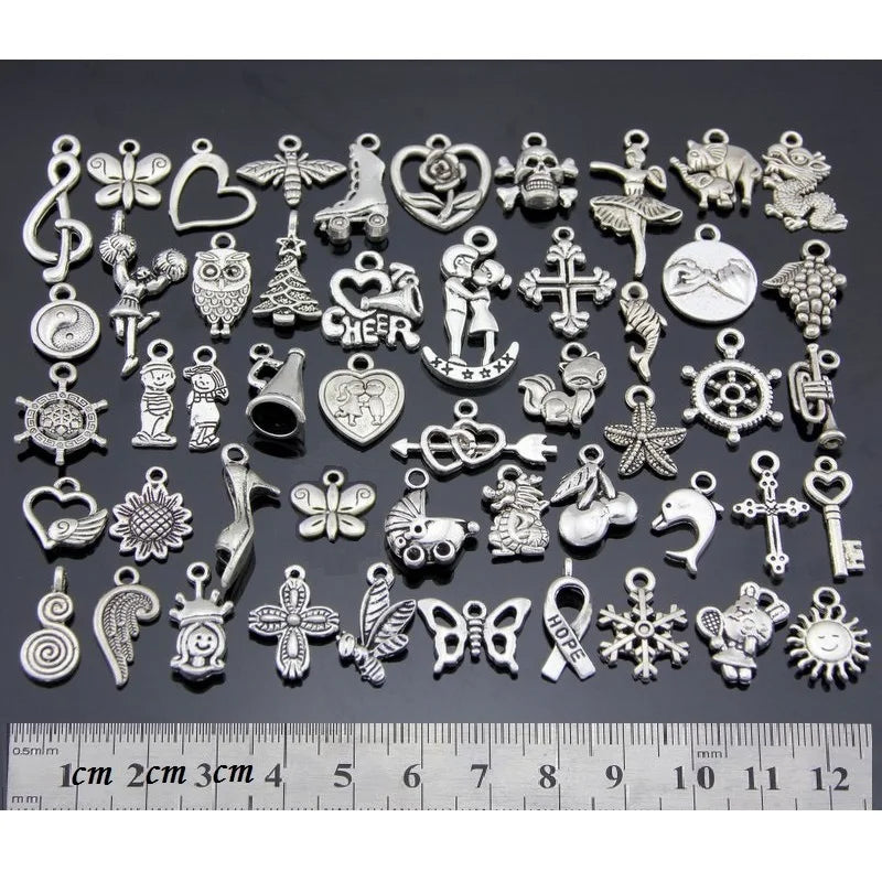 100pcs Antique Silver Butterfly Elephant Shoes Key Pendants Charms Beads