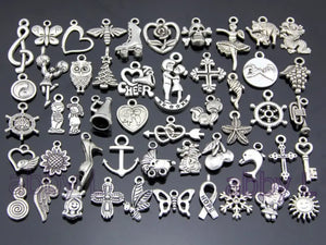 100pcs Antique Silver Butterfly Elephant Shoes Key Pendants Charms Beads