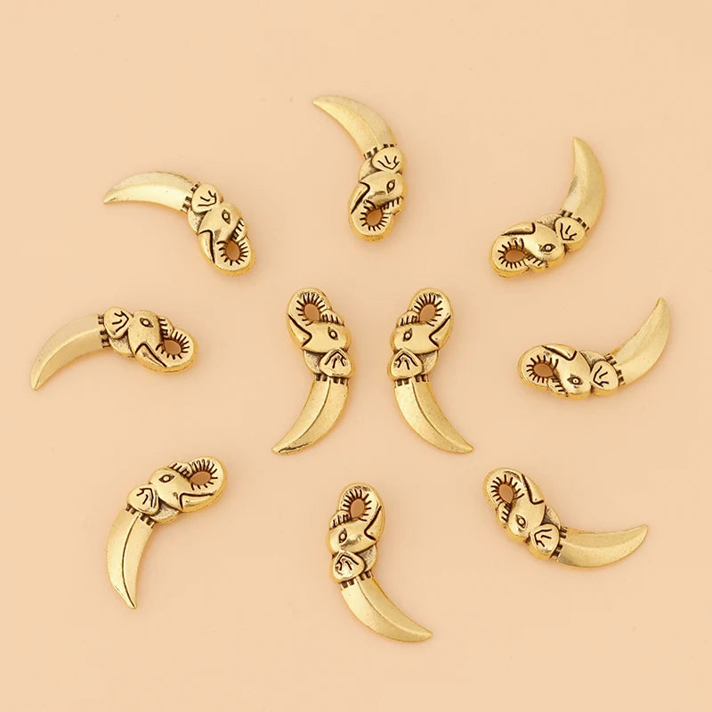 100pcs Antique 3D Elephant Tooth Charms Pendants Beads for Jewelry Making