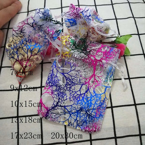 100pcs Coral Organza Gift Bags Drawstring 7x9 to 13x18 cm Christmas Wedding
