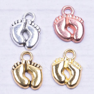 100pcs Golden Baby Foot Charm Pendants DIY Jewelry Making Supplies Alloy