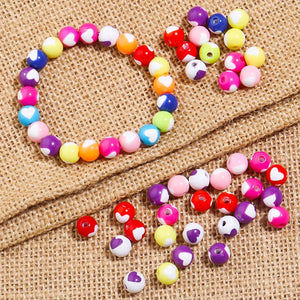 100pcs Love Heart Acrylic Round Beads for Jewelry Making DIY Bracelet Necklace