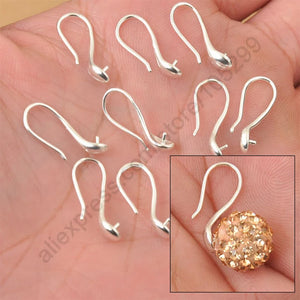 100pcs 925 Sterling Silver Earring Hook Ear Wires Crystal Beads