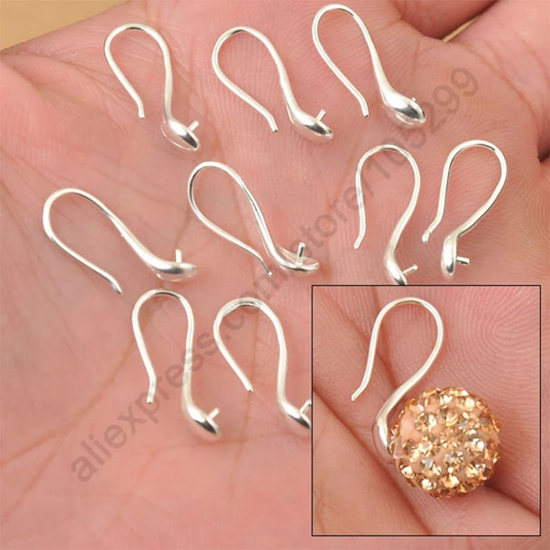 100pcs 925 Sterling Silver Earring Hook Ear Wires Crystal Beads
