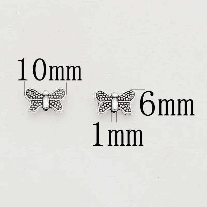 100pcs Pretty Dots Wing Butterfly Metal Beads Antique Silver